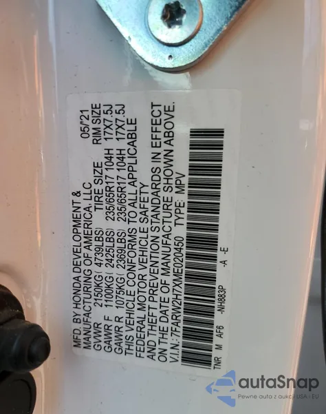 2021 Honda Cr-V Se из США, поврежденный, VIN 7FARW2H7XME020450